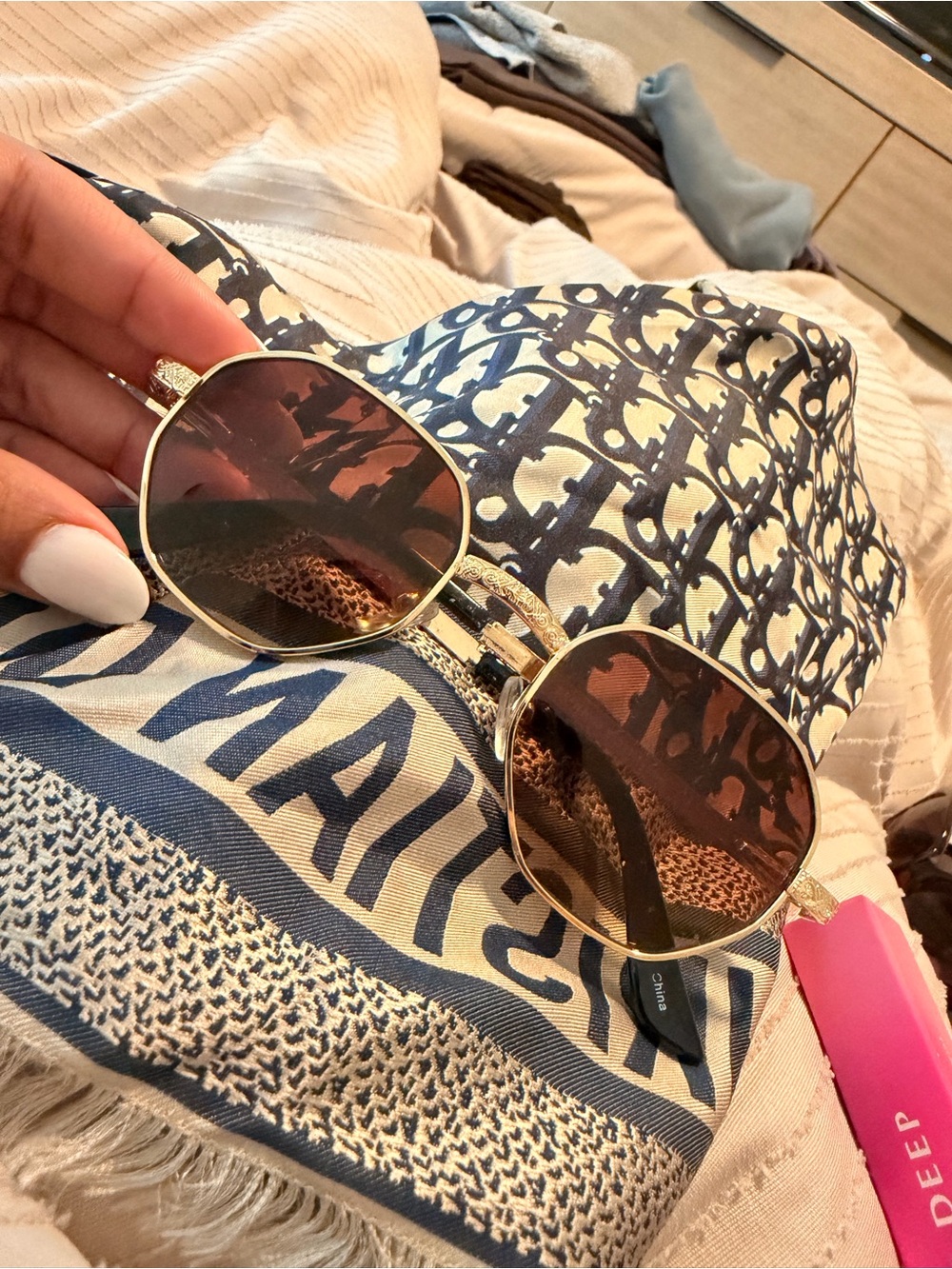 Round Gold Frame Sunglasses with Brown Tinted Lenses